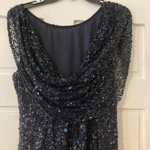 Adrianna Papell Long Navy Beaded Gown